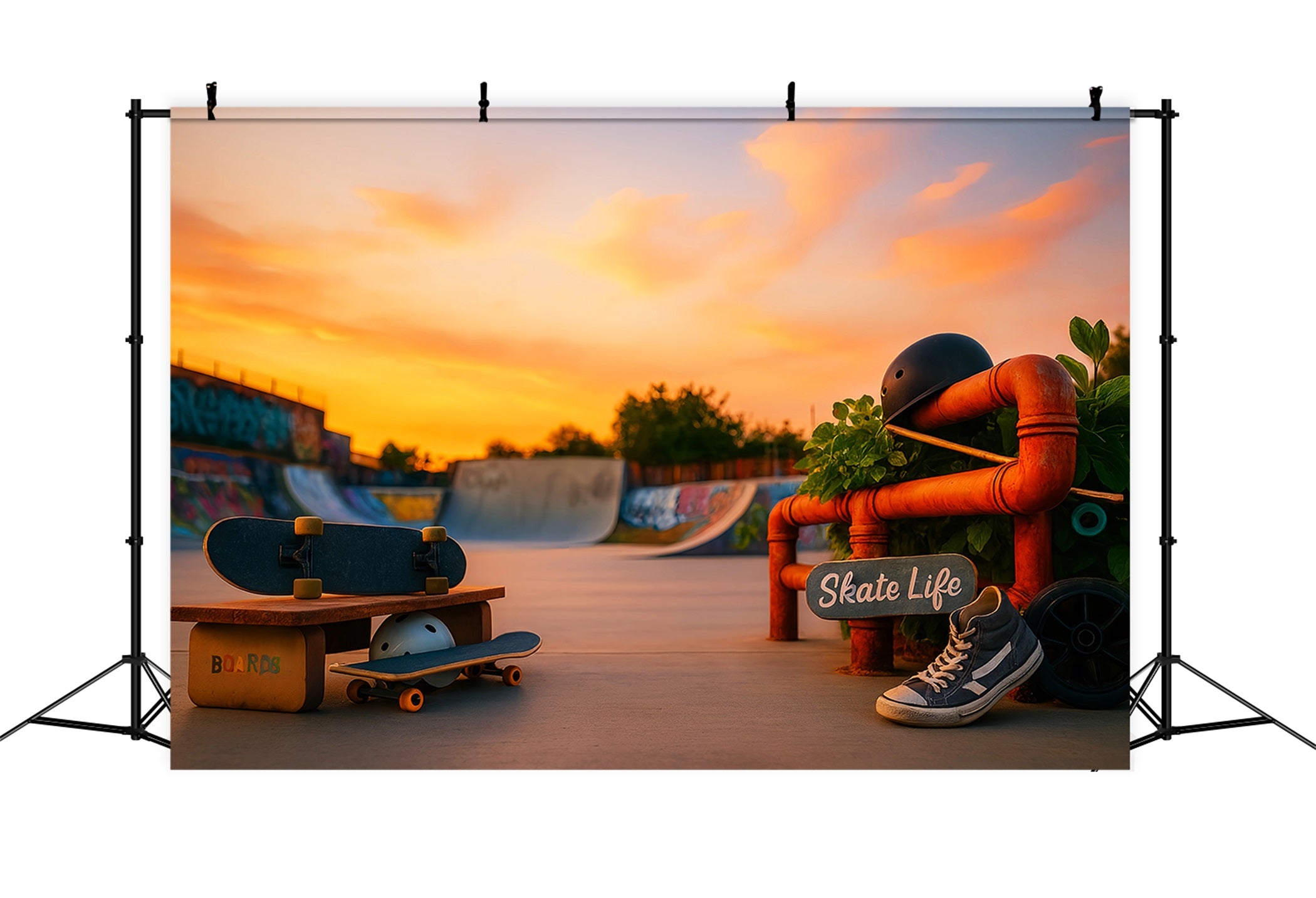 Sport-Fotohintergrund Sonnenuntergang Skateboard-Park Leben Sport-Studiohintergründe für Fotografie LXX59-311