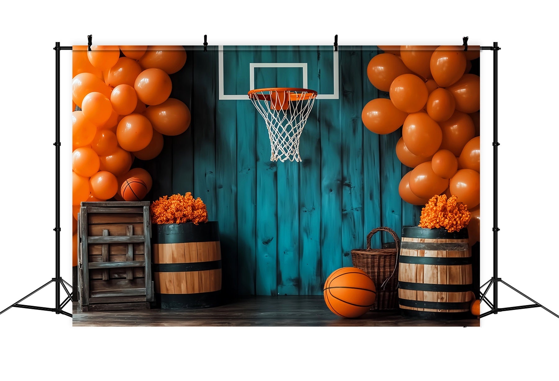 Sport-Fotohintergrund Rustikaler Basketballkorb Ballons Basketball-Fotohintergrund LXX59-313