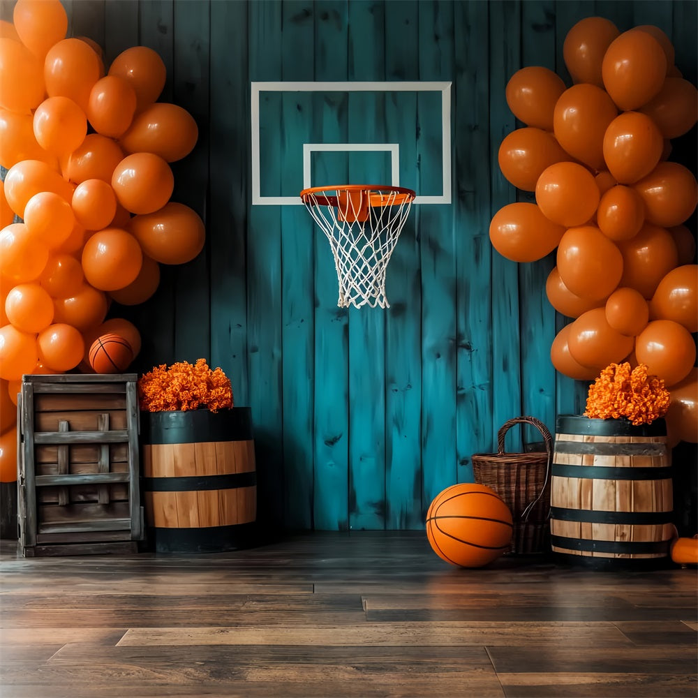 Sport-Fotohintergrund Rustikaler Basketballkorb Ballons Basketball-Fotohintergrund LXX59-313