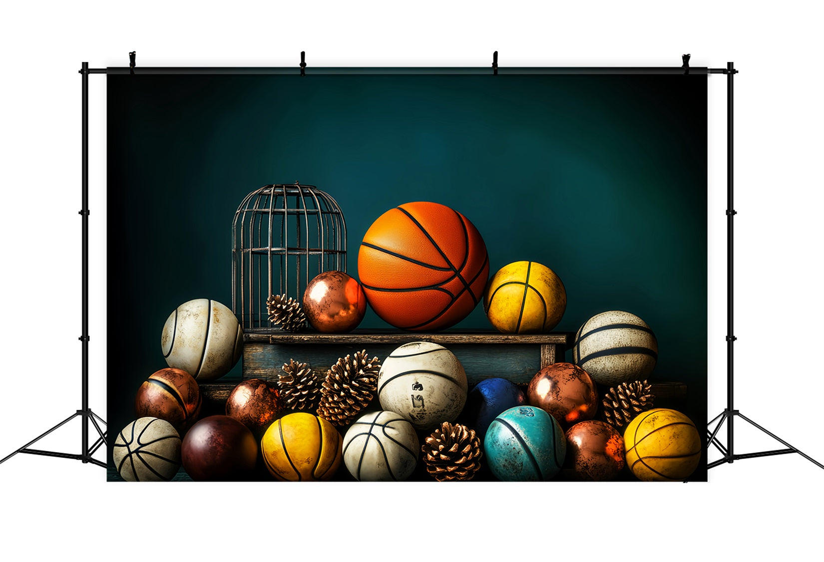 Sport-Fotohintergrund Basketball-Variation Tannenzapfen-Display Basketball-Studiohintergründe LXX59-316