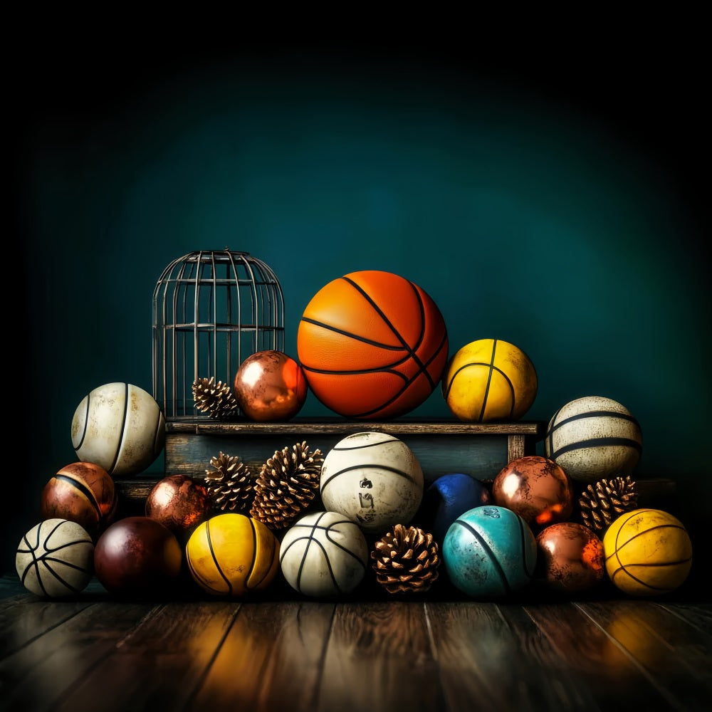 Sport-Fotohintergrund Basketball-Variation Tannenzapfen-Display Basketball-Studiohintergründe LXX59-316