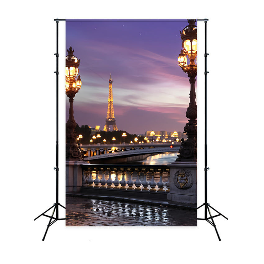 Paris-Fotohintergrund Eiffelturm Dämmerung Brücke Paris-Fotohintergrund für Fotos LXX59-32