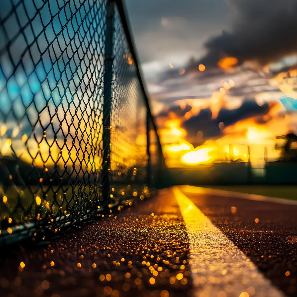 Sport-Fotohintergrund Sonnenuntergang, Tennisplatz, Kettenzaun Sport-Studiohintergründe für die Fotografie LXX59-320