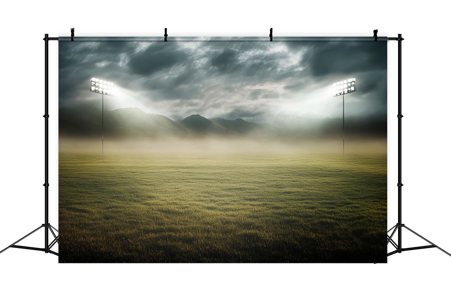 Sport-Fotohintergrund Flutlicht-Nebel-Stadionfeld Fußballstadion-Fotohintergrund LXX59-324
