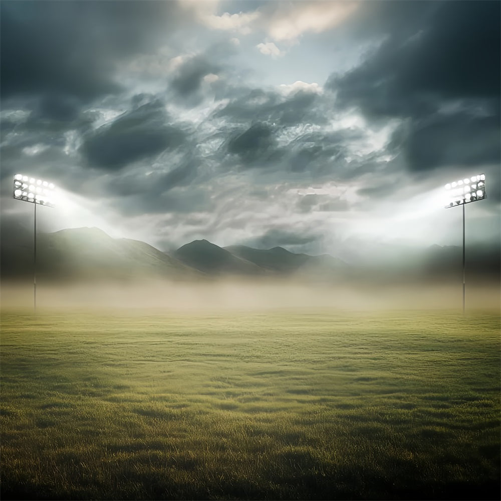 Sport-Fotohintergrund Flutlicht-Nebel-Stadionfeld Fußballstadion-Fotohintergrund LXX59-324