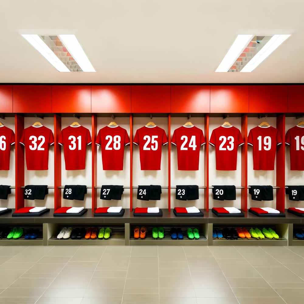 Fußball-Studiohintergründe Rote Trikots Umkleideraum-Reihe Sport-Studiohintergründe LXX59-325