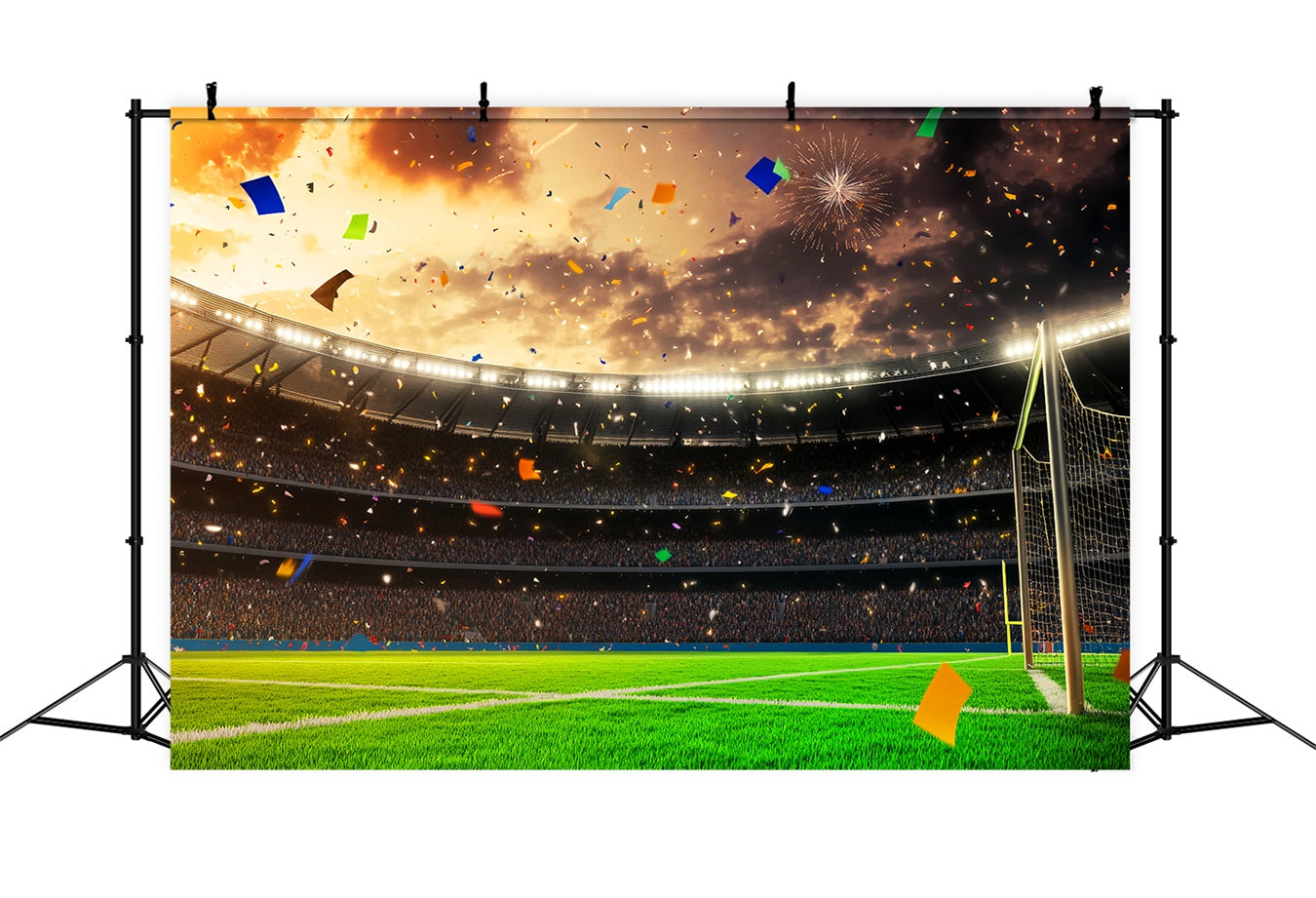 Fußball-Studiohintergründe Stadionfeier Konfetti Feuerwerk Fußballstadion-Fotohintergrund LXX59-328