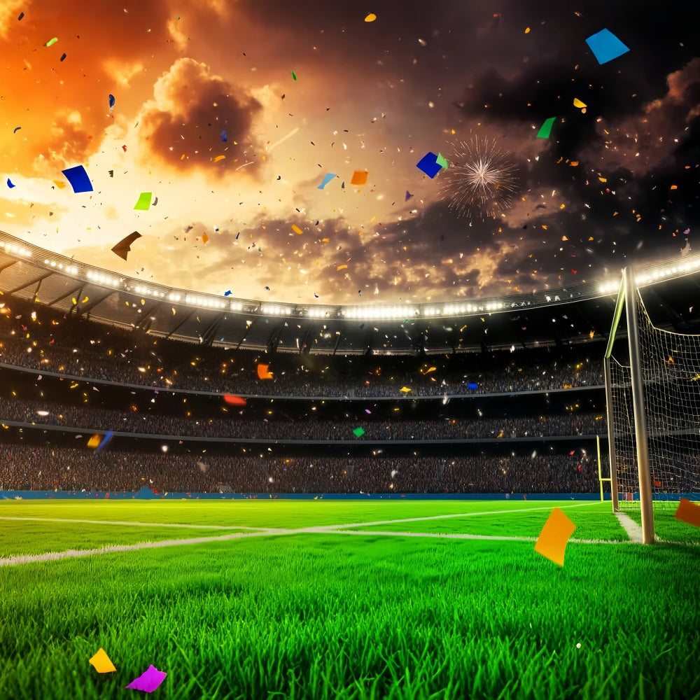 Fußball-Studiohintergründe Stadionfeier Konfetti Feuerwerk Fußballstadion-Fotohintergrund LXX59-328