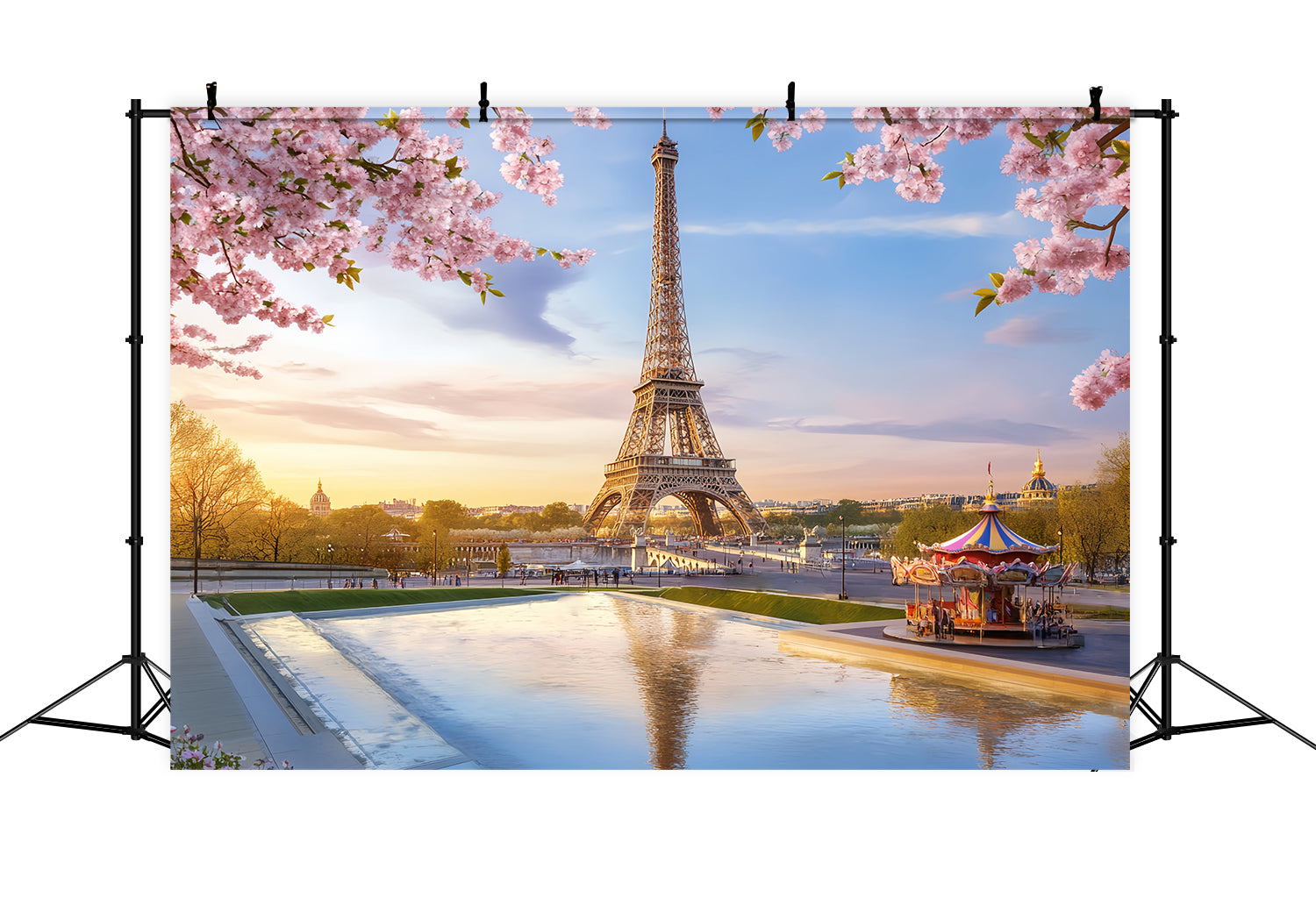 Französische Stadt Eiffelturm Blütenkarussell Paris-Fotohintergrund LXX59-33