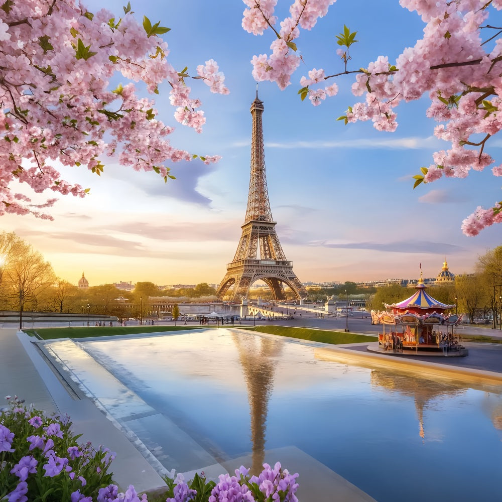 Französische Stadt Eiffelturm Blütenkarussell Paris-Fotohintergrund LXX59-33