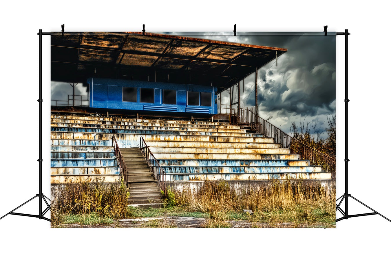 Sport-Fotohintergrund Rostige Tribünen Stürmischer Himmel Sport-Studiohintergründe für die Fotografie LXX59-336