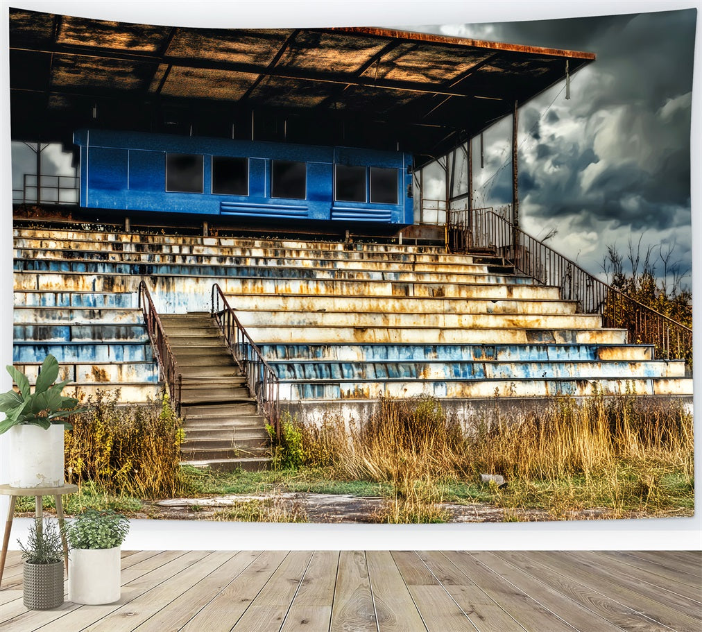 Sport-Fotohintergrund Rostige Tribünen Stürmischer Himmel Sport-Studiohintergründe für die Fotografie LXX59-336