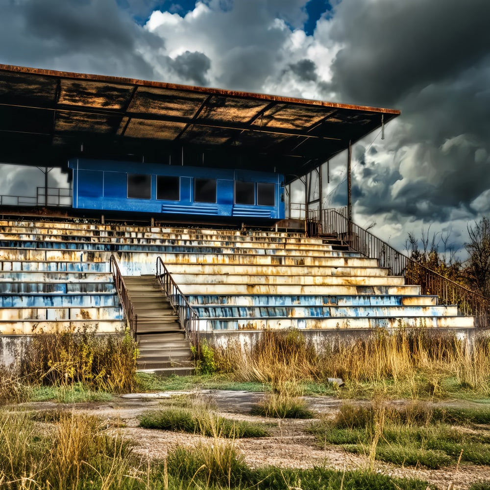 Sport-Fotohintergrund Rostige Tribünen Stürmischer Himmel Sport-Studiohintergründe für die Fotografie LXX59-336