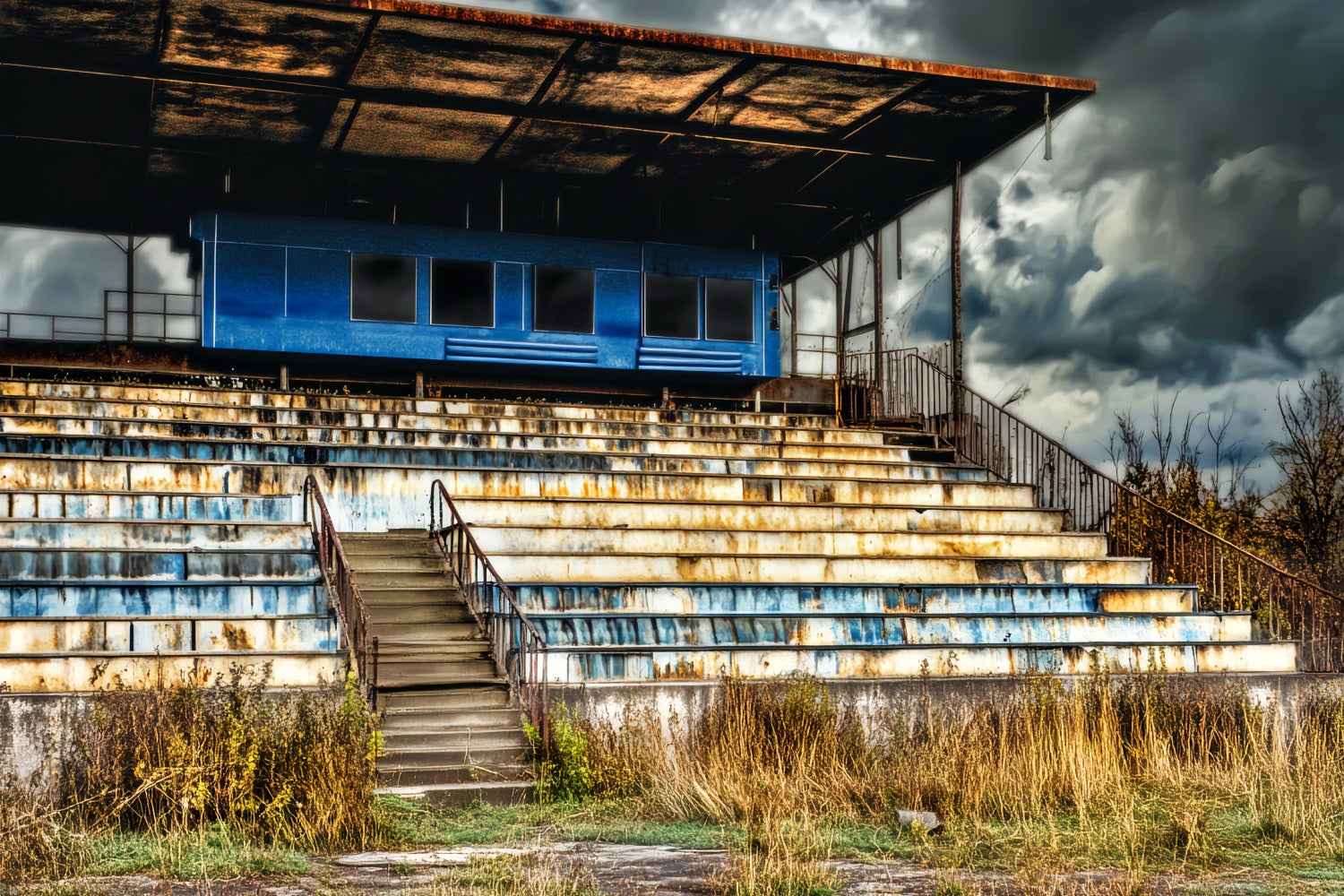Sport-Fotohintergrund Rostige Tribünen Stürmischer Himmel Sport-Studiohintergründe für die Fotografie LXX59-336