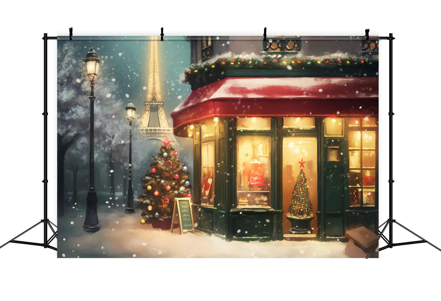 Paris Straßenhintergründe Verschneite Weihnachtsnacht Eiffelturm Paris Fotohintergrund LXX59-38