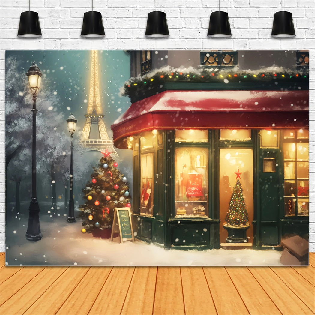 Paris Straßenhintergründe Verschneite Weihnachtsnacht Eiffelturm Paris Fotohintergrund LXX59-38