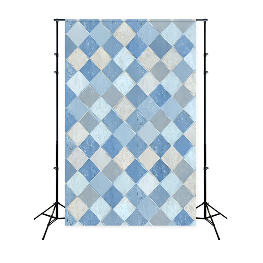 Porträt-Studio-Fotohintergrund Blaues Diamantfliesenmuster Familienporträt-Fotohintergrund LXX59-438