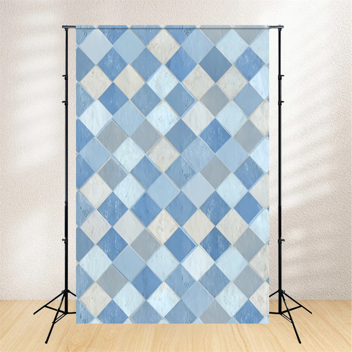 Porträt-Studio-Fotohintergrund Blaues Diamantfliesenmuster Familienporträt-Fotohintergrund LXX59-438