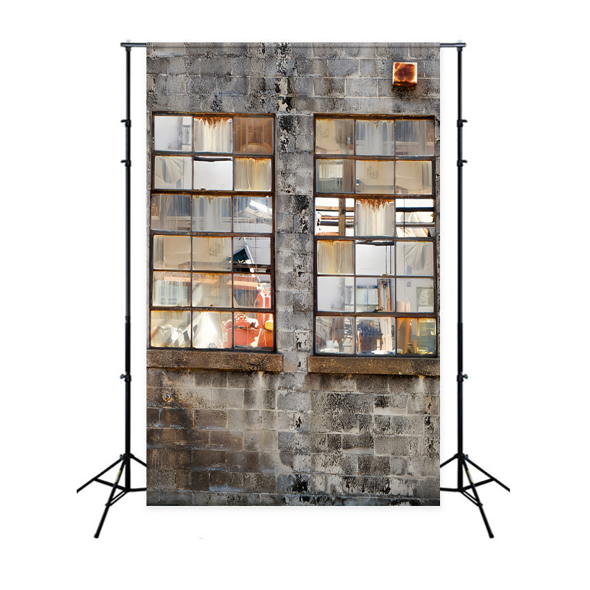 Betonhintergrund Rostiges industrielles Fenster Wand Familienporträt-Fotohintergrund LXX59-445