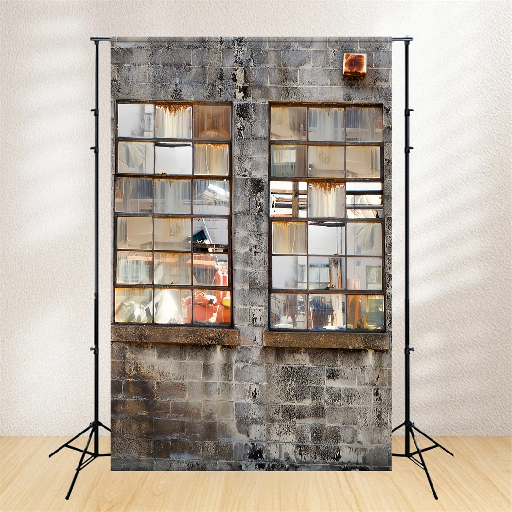 Betonhintergrund Rostiges industrielles Fenster Wand Familienporträt-Fotohintergrund LXX59-445