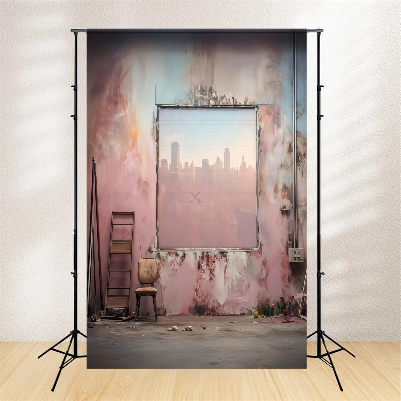 Porträtfotografie-Fotohintergrund Urbanes Studio Pastellfarbene Wand Familienporträt-Fotohintergrund LXX59-463