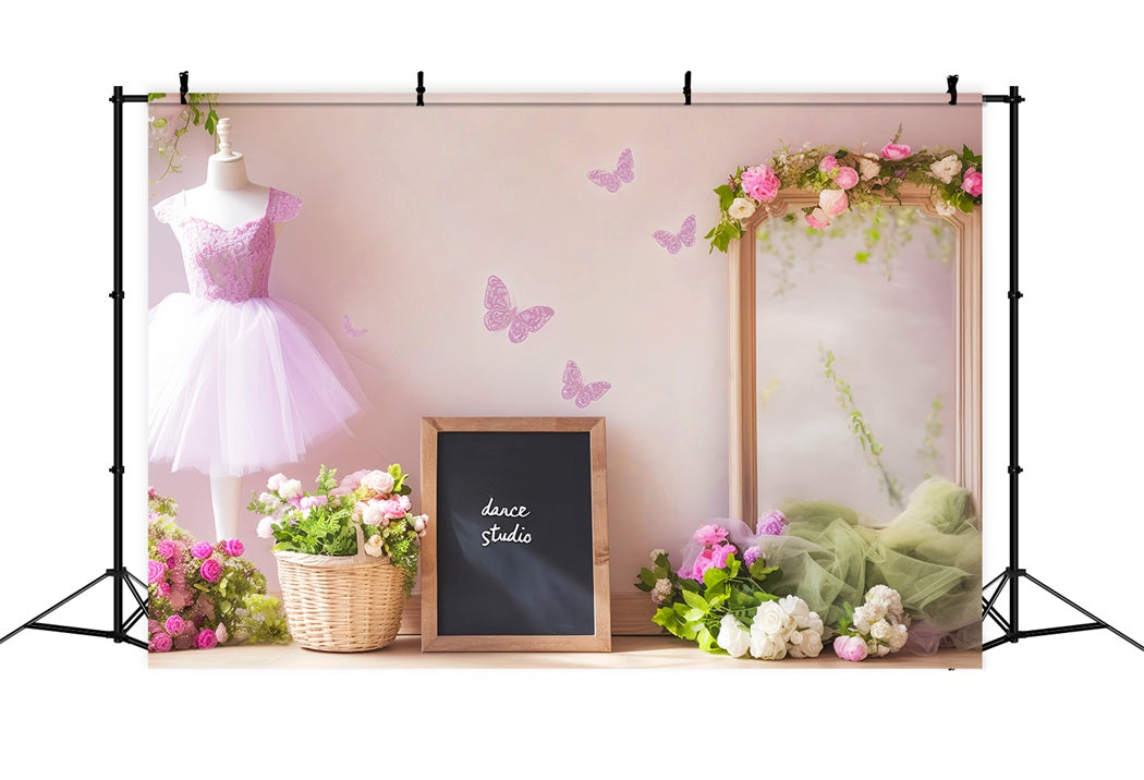 Tanzstudio-Fotohintergrund Lila Tutu Spiegel Schmetterlinge Schul-Tanzfotohintergrund LXX59-9