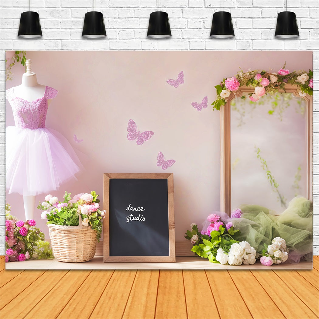 Tanzstudio-Fotohintergrund Lila Tutu Spiegel Schmetterlinge Schul-Tanzfotohintergrund LXX59-9