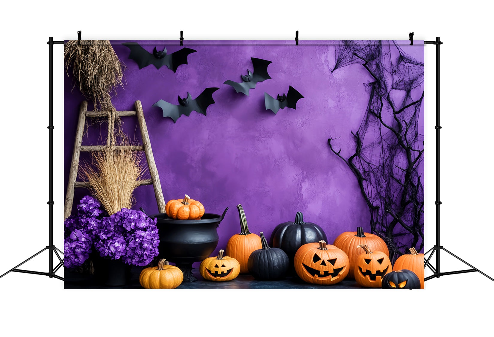 Farbiger Fotohintergrund Lila Wand Kürbis Kessel Halloween-Fotohintergründe LXX59-91