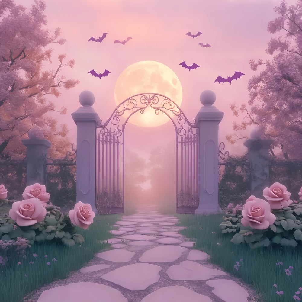 Spinnen Fotohintergrund Mondbeschienener Gartentor Rosen Halloween-Fotohintergrund LXX59-93