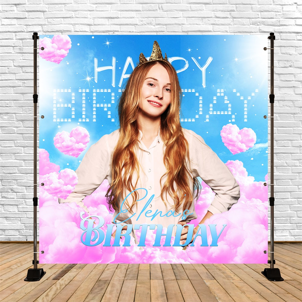 Personalisierte Backdrop für Geburtstag Wolke Herzen Sparkle Backdrop LXX6-100