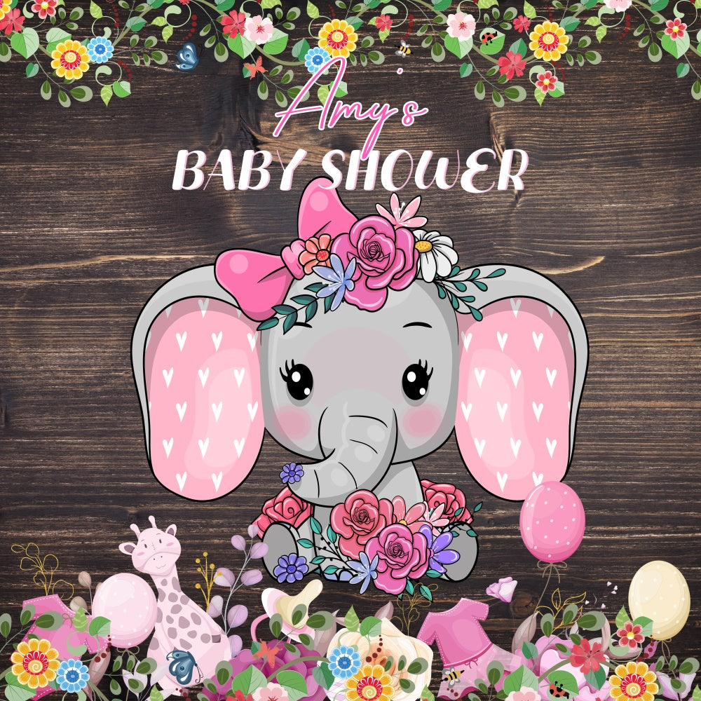 Baby Shower Backdrops Rustic Floral Elephant Individuelles Backdrop LXX6-12