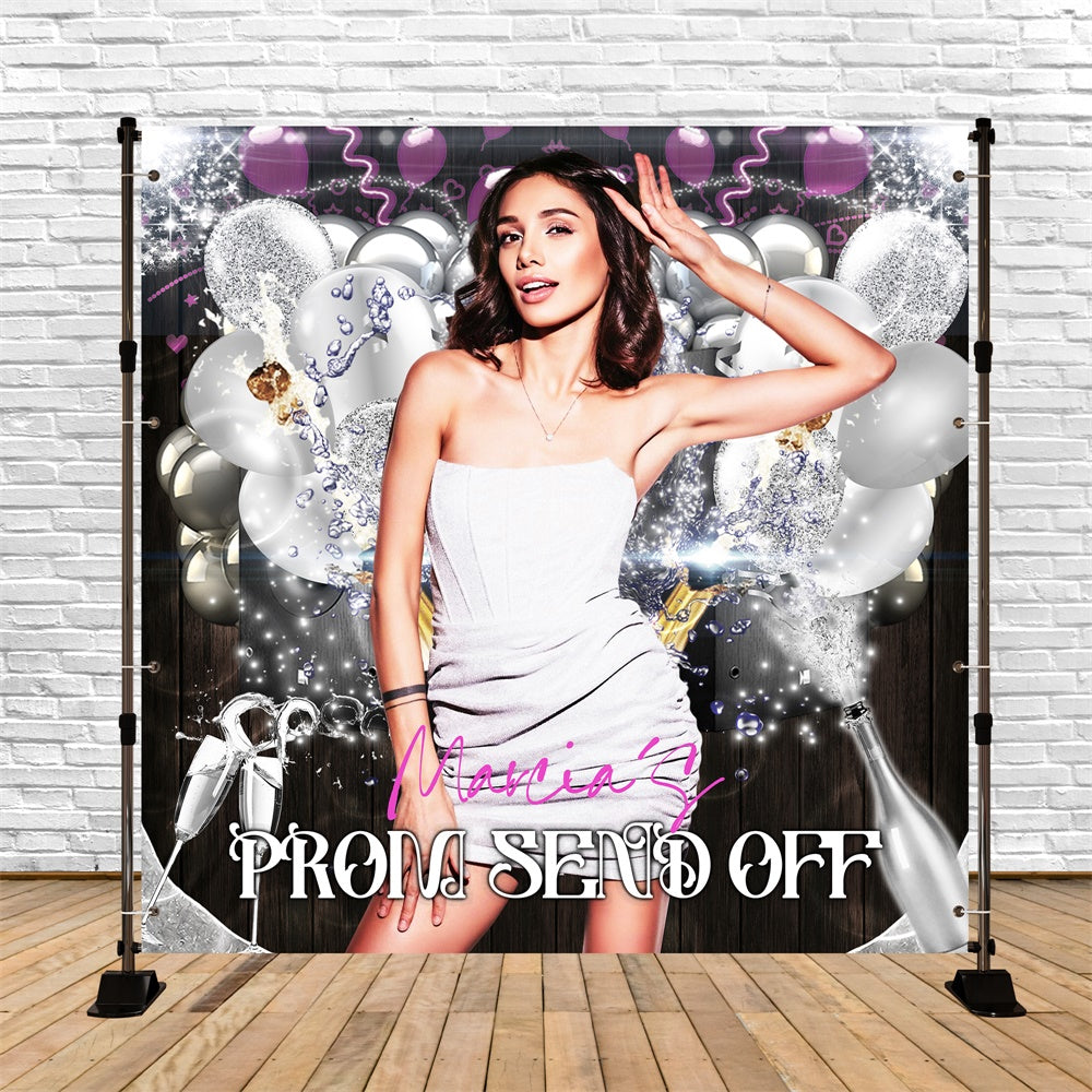 Abschlussball Fotokulissen Silberner Glamour Personalisierte Party Abschlussfeier Kulisse LXX6-180