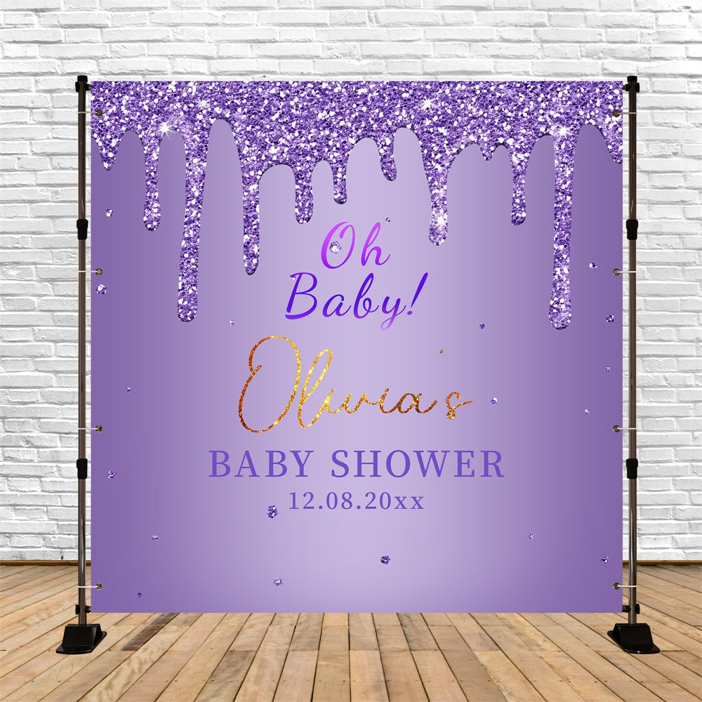 Baby-Dusche-Fotohintergrund Lavendel funkelnde personalisierte Kulisse LXX6-2