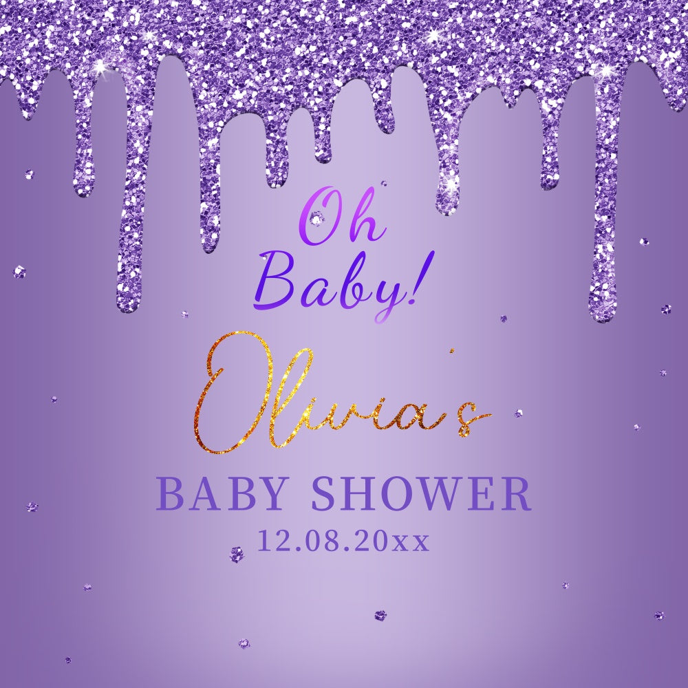 Baby-Dusche-Fotohintergrund Lavendel funkelnde personalisierte Kulisse LXX6-2