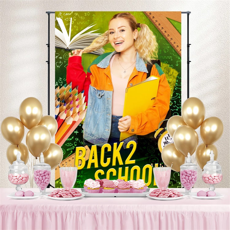 Schule Fotohintergrund Schule Werkzeuge Lächeln benutzerdefinierte Kulisse LXX6-24