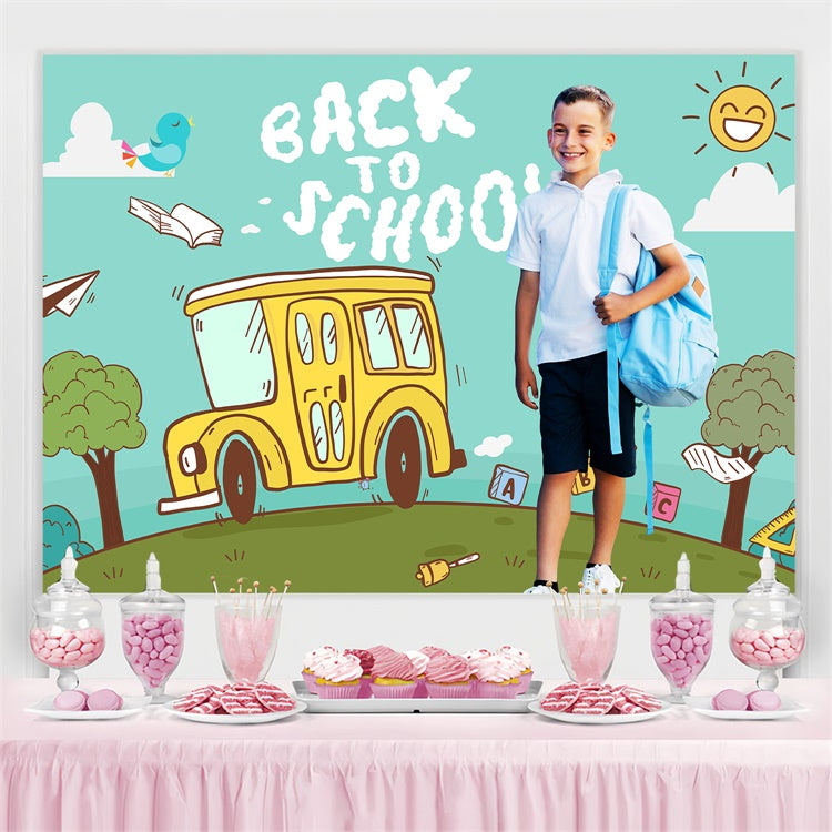 Back To School Backdrops Glückliche Busfahrt Personalisierte Backdrop LXX6-37