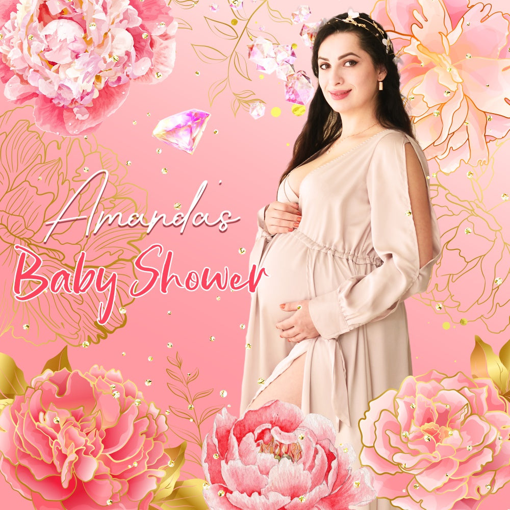 Baby-Dusche-Fotohintergrund rosa Blume Diamant kundenspezifische Kulisse LXX6-5