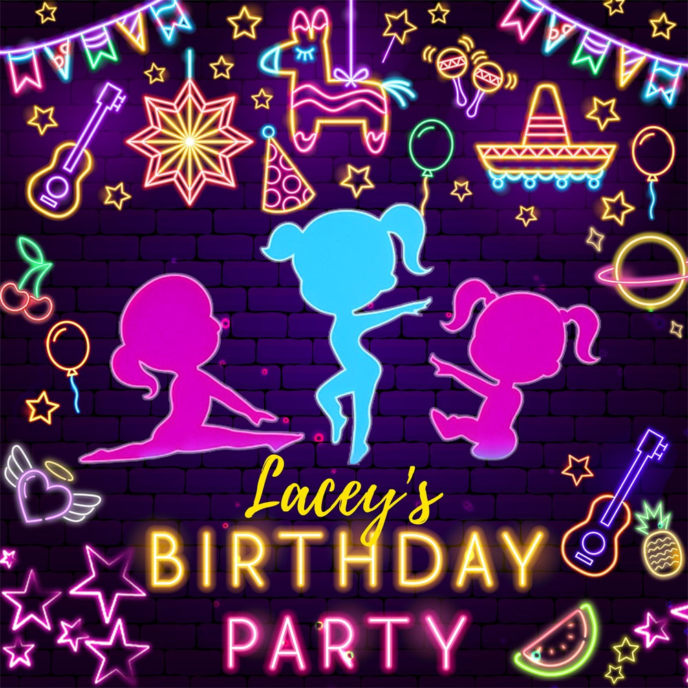 Backdrop Ideen für Geburtstag Neon Dance Party Individuelles Backdrop LXX6-59