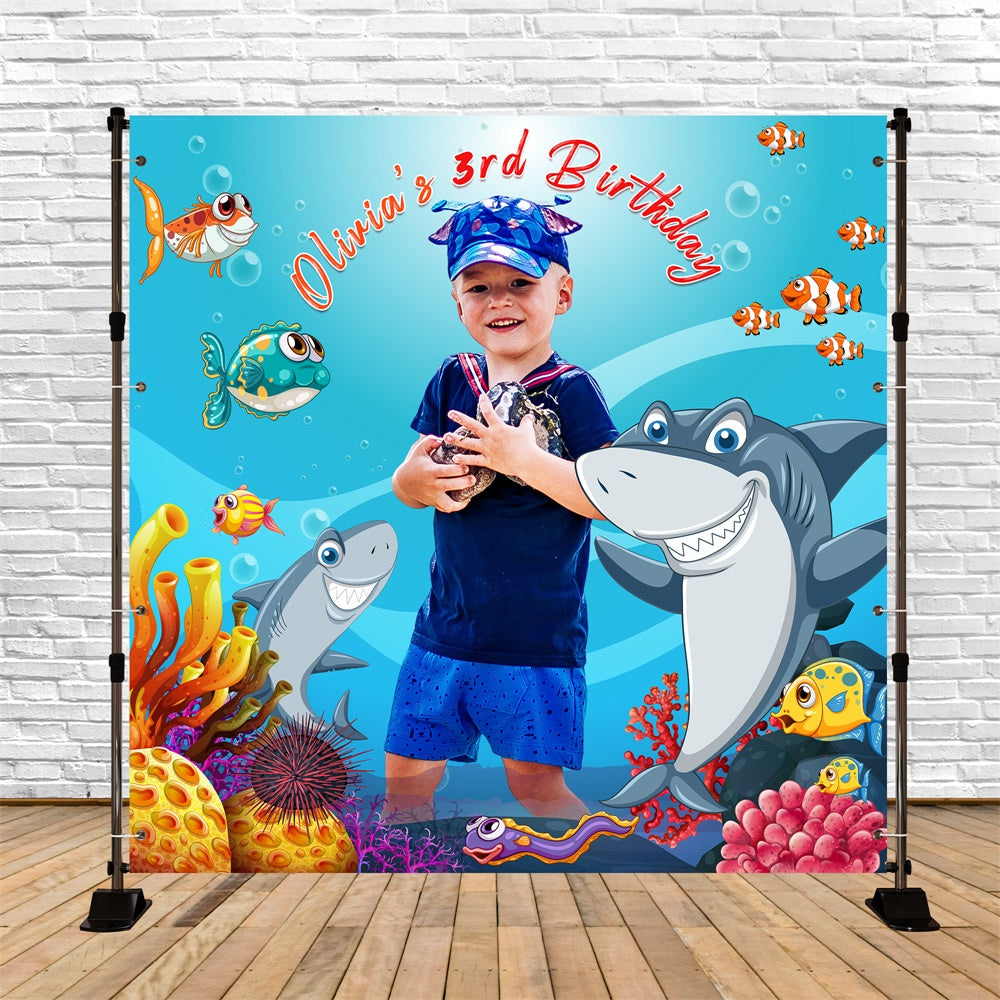 Backdrop für Geburtstag Ozean Hai Party personalisierte Hintergrund LXX6-65