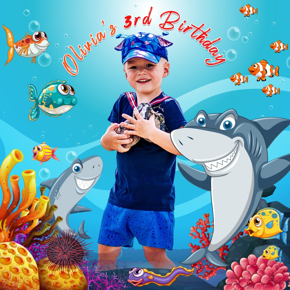 Backdrop für Geburtstag Ozean Hai Party personalisierte Hintergrund LXX6-65