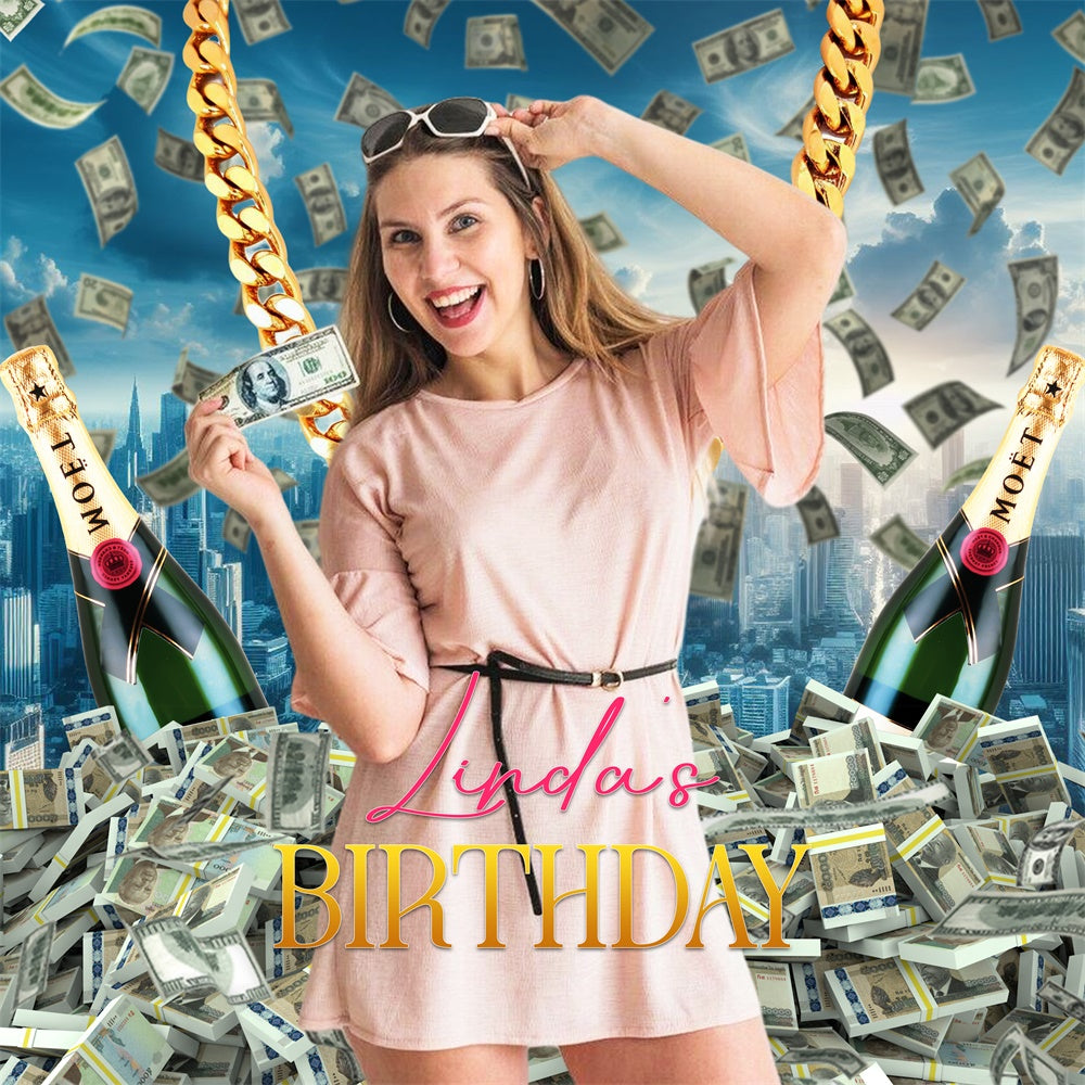 Customized Backdrop für Geburtstag Cash Champagner Träume Backdrop LXX6-75