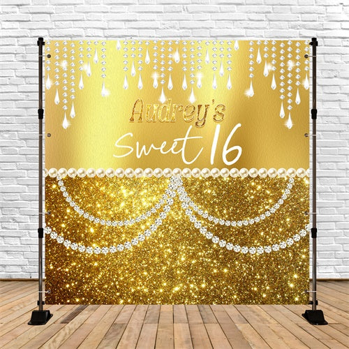 Personalisierte Geburtstagskulisse Glitzer Perlen Sweet 16 Kulisse LXX6-81