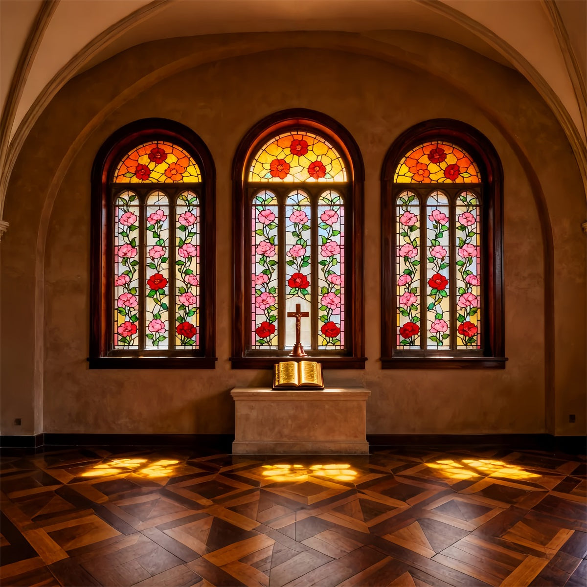 Er ist auferstanden Hintergrund Buntglas Kirchenaltar Oster-Fotografie-Hintergründe LXX61-102