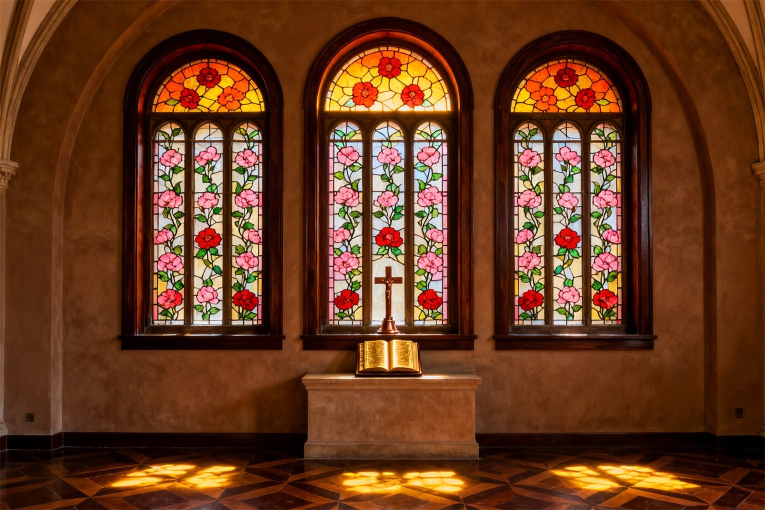 Er ist auferstanden Hintergrund Buntglas Kirchenaltar Oster-Fotografie-Hintergründe LXX61-102