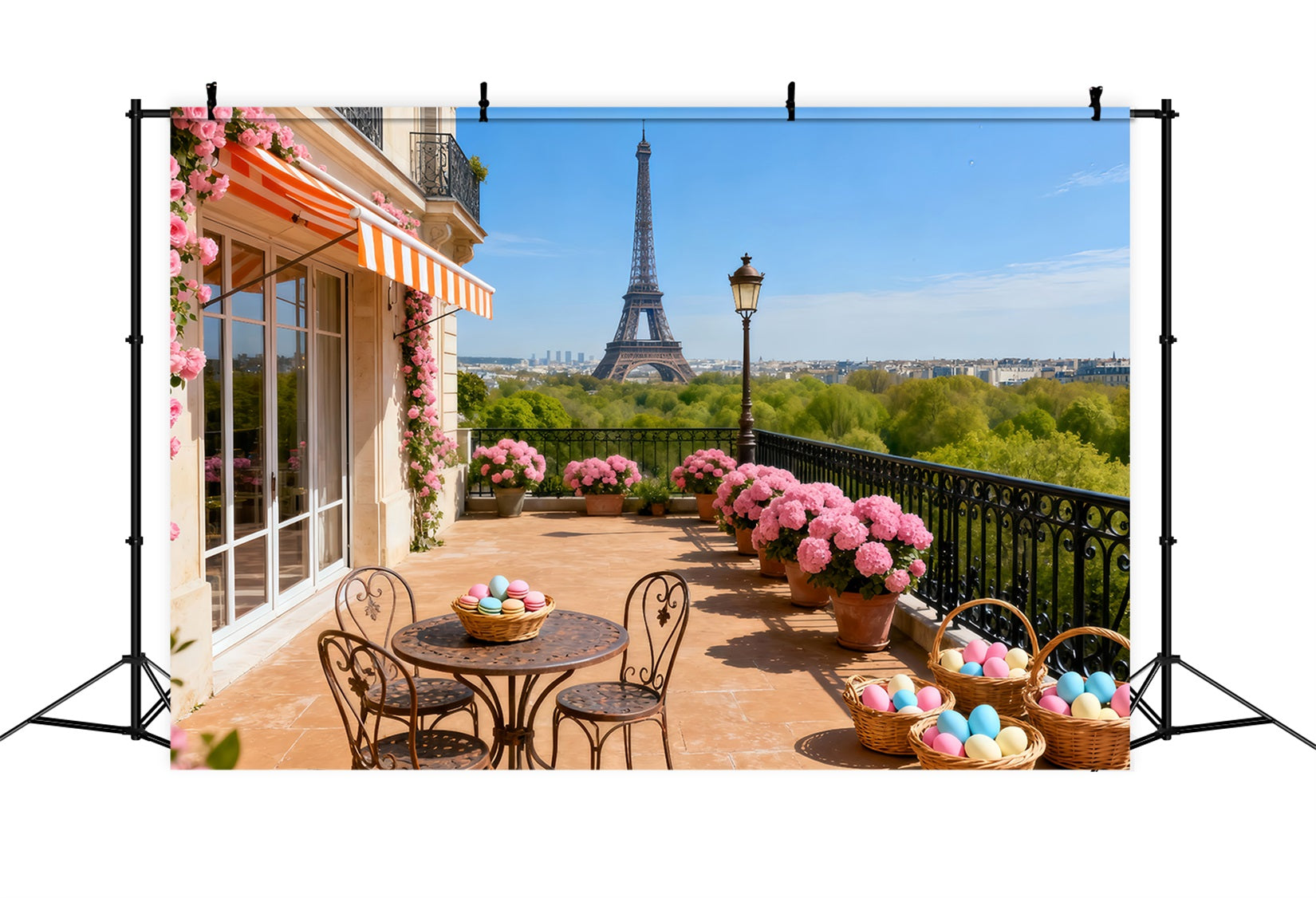Osterkorb-Hintergrund Paris Balkon Eiffelturm Osterhintergrund für Fotos LXX61-113