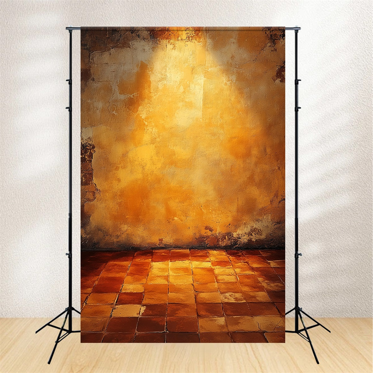 Porträtfotografie-Hintergrund Warme ockerfarbene Fliesenwand Betonhintergrund LXX61-12