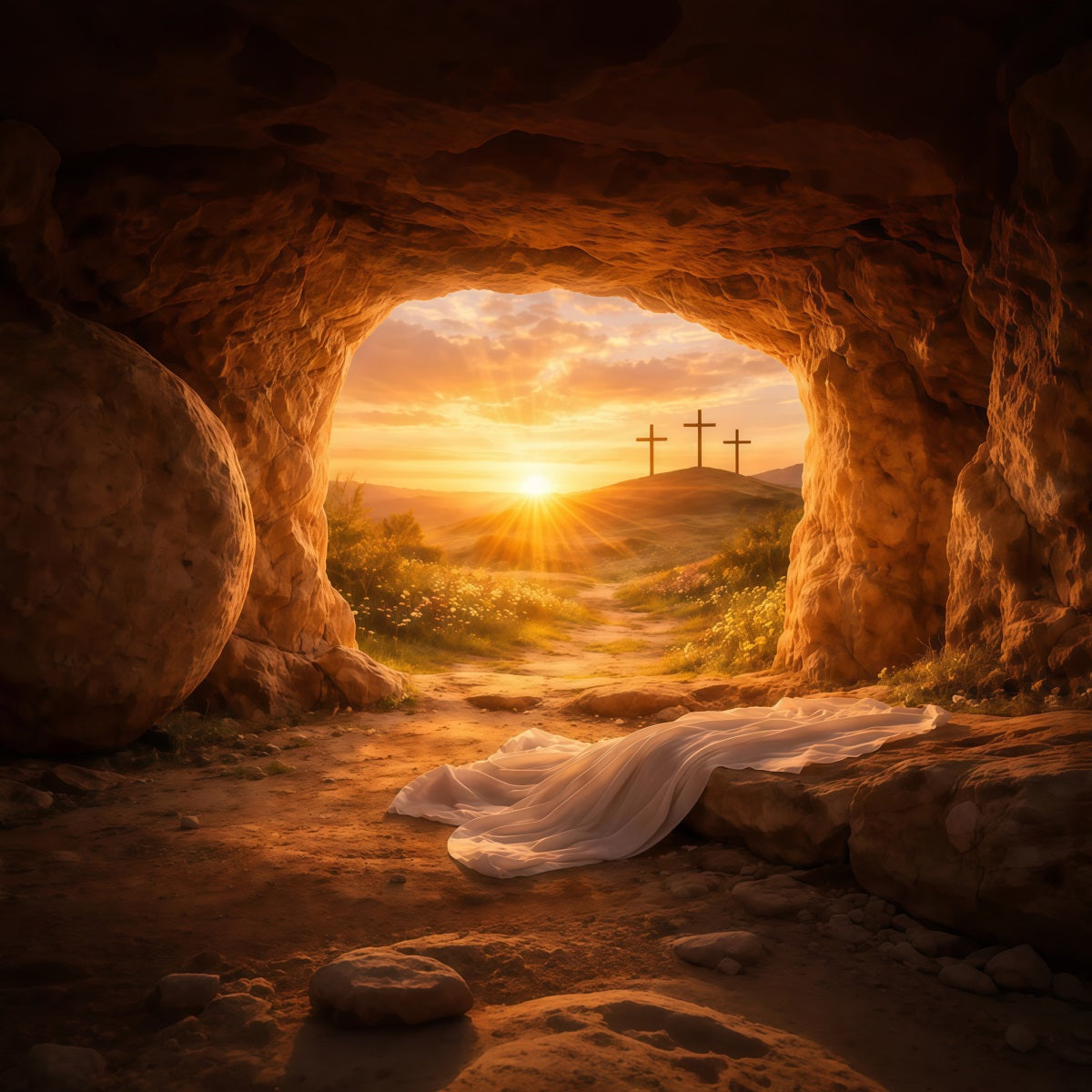 Ostern Grab Hintergrund Er ist auferstanden Heiliges Licht Kreuz Ostern Fotografie Hintergründe LXX61-131