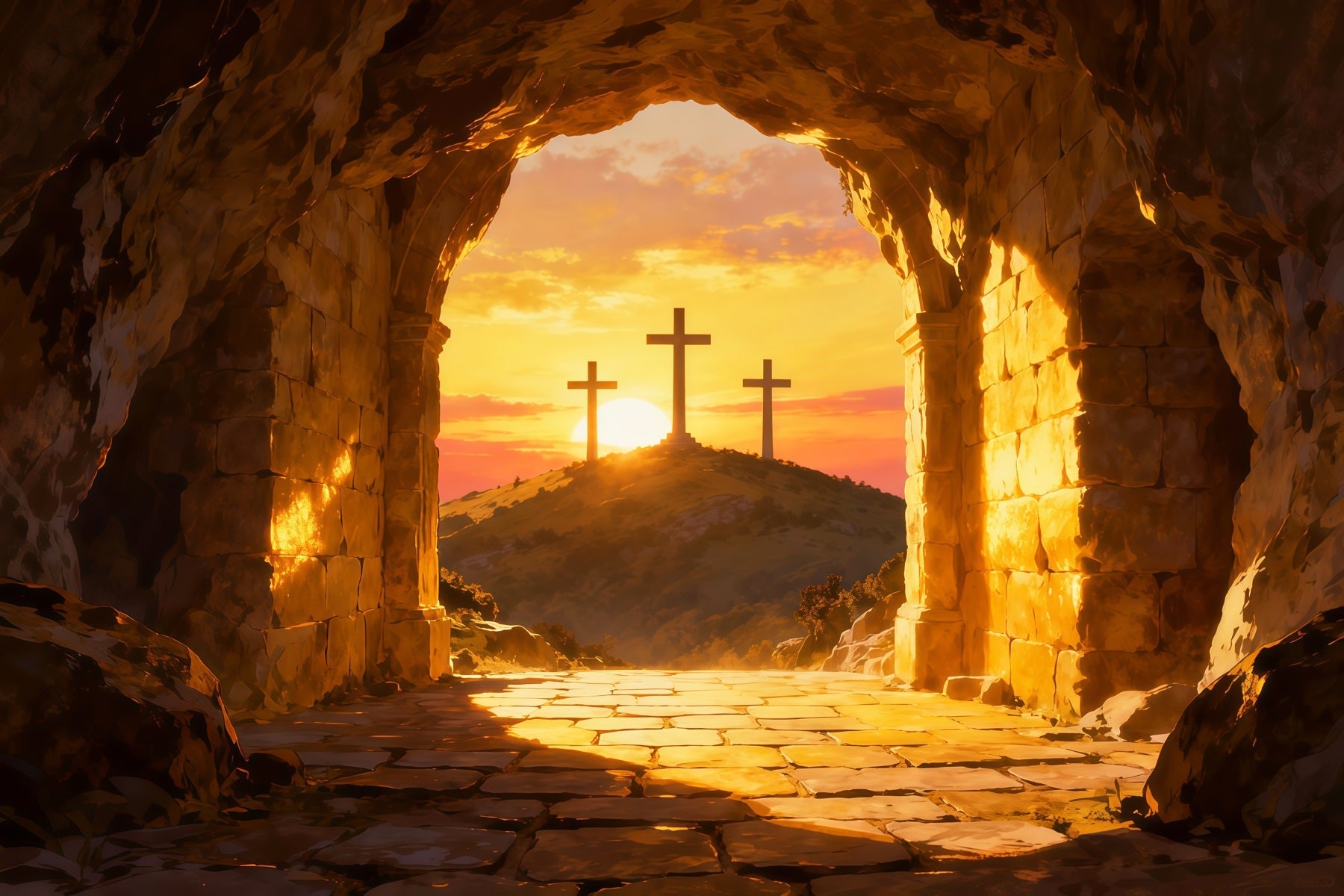Religiöse Oster-Kulissen Er ist auferstanden Kreuz Hügel Oster-Fotokulissen-Ideen LXX61-133