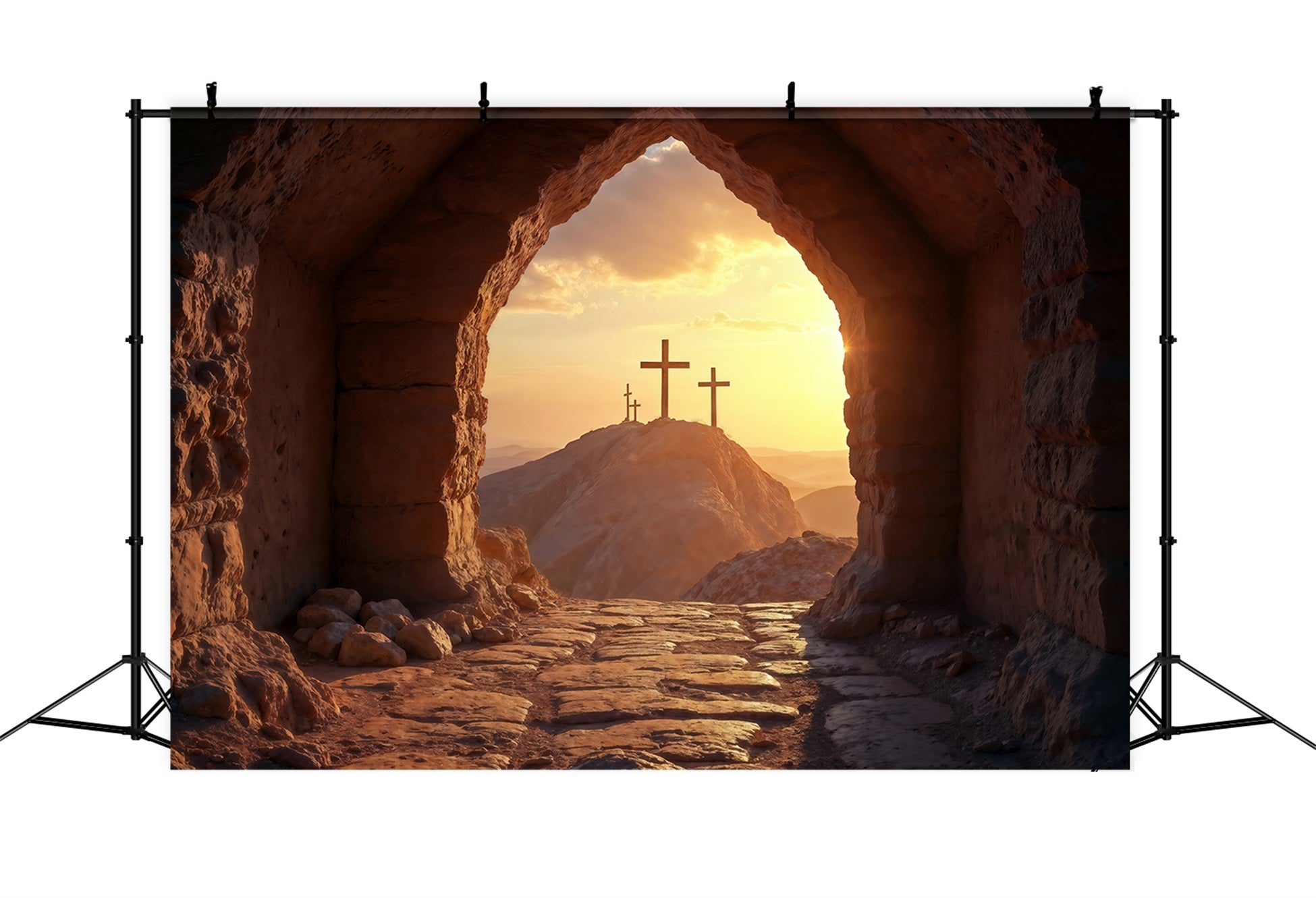 Religiöse Oster-Kulisse Sonnenuntergang Kreuz Er ist auferstanden Oster-Kulisse für Bilder LXX61-134