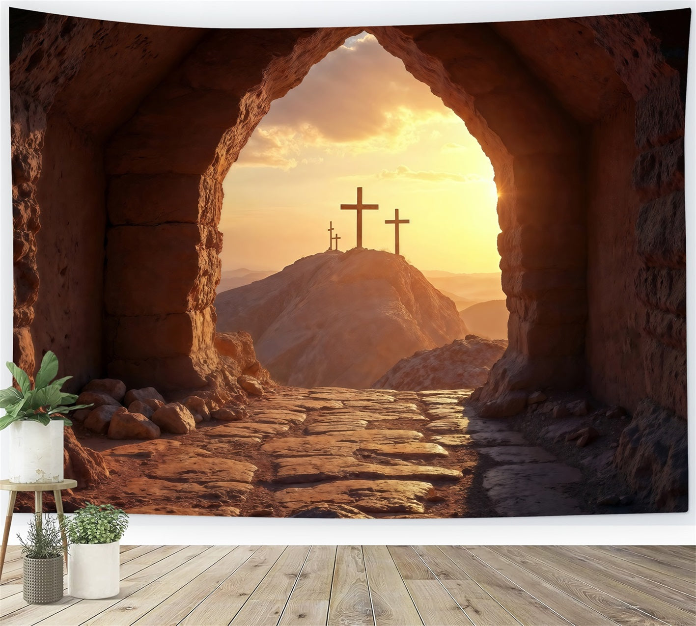 Religiöse Oster-Kulisse Sonnenuntergang Kreuz Er ist auferstanden Oster-Kulisse für Bilder LXX61-134